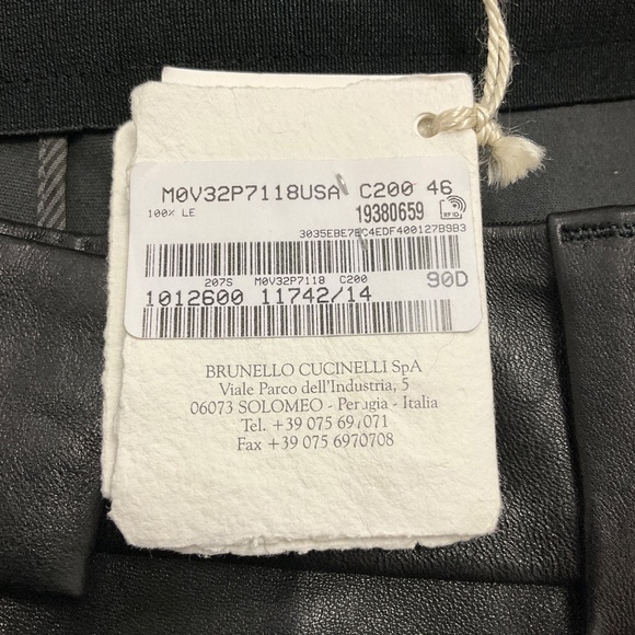 BRUNELLO CUCINELLI BLACK STRETCH NAPPA LEATHER CIGARETTE TROUSER - Picture 6 of 6